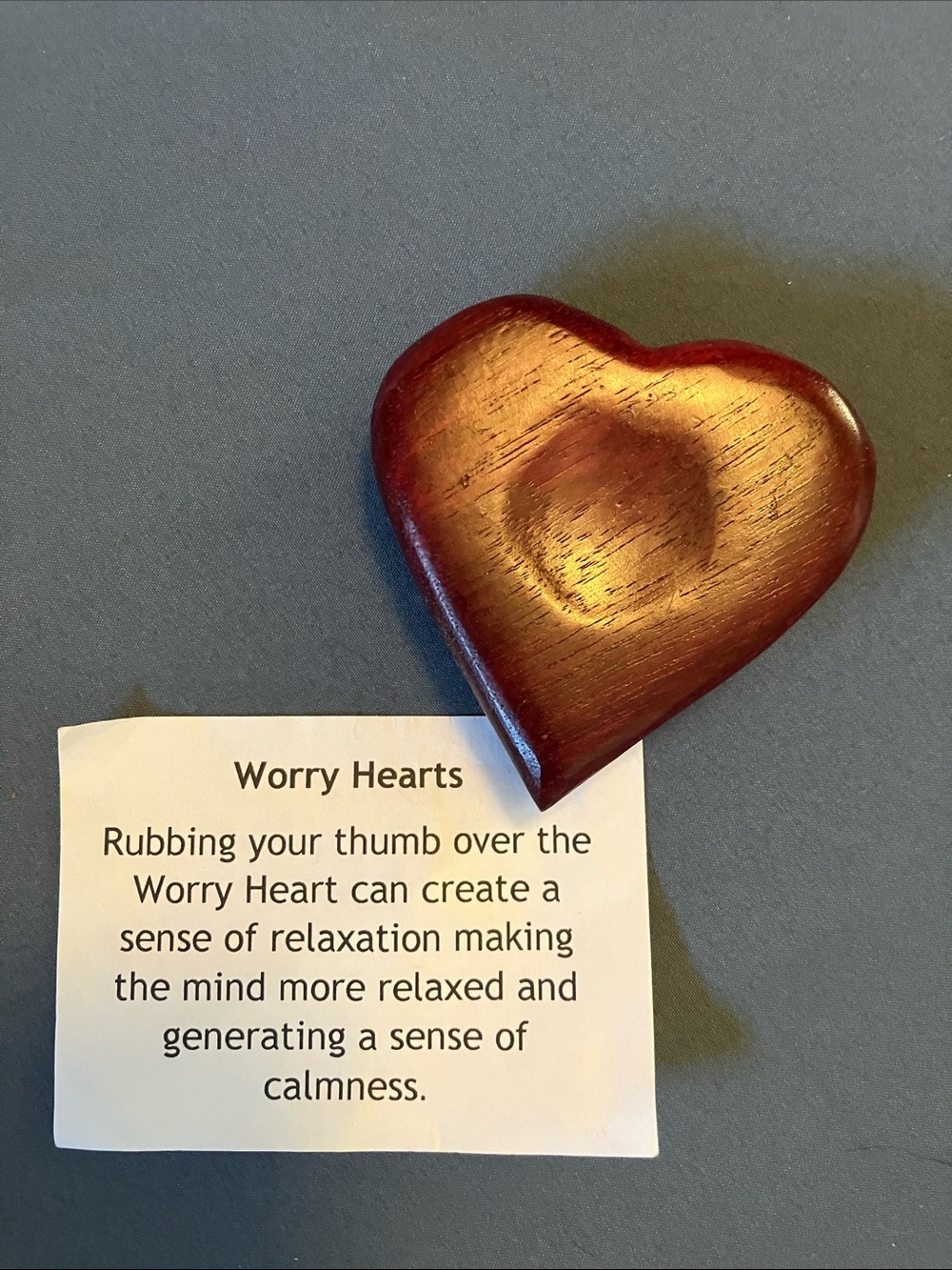 Worry Heart Thumb Stone - Red Wooden Heart